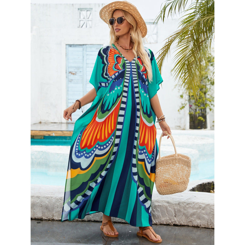Bedrucktes Maxi-Kleid mit Puffärmeln – Bild 7 | LuxeStyle