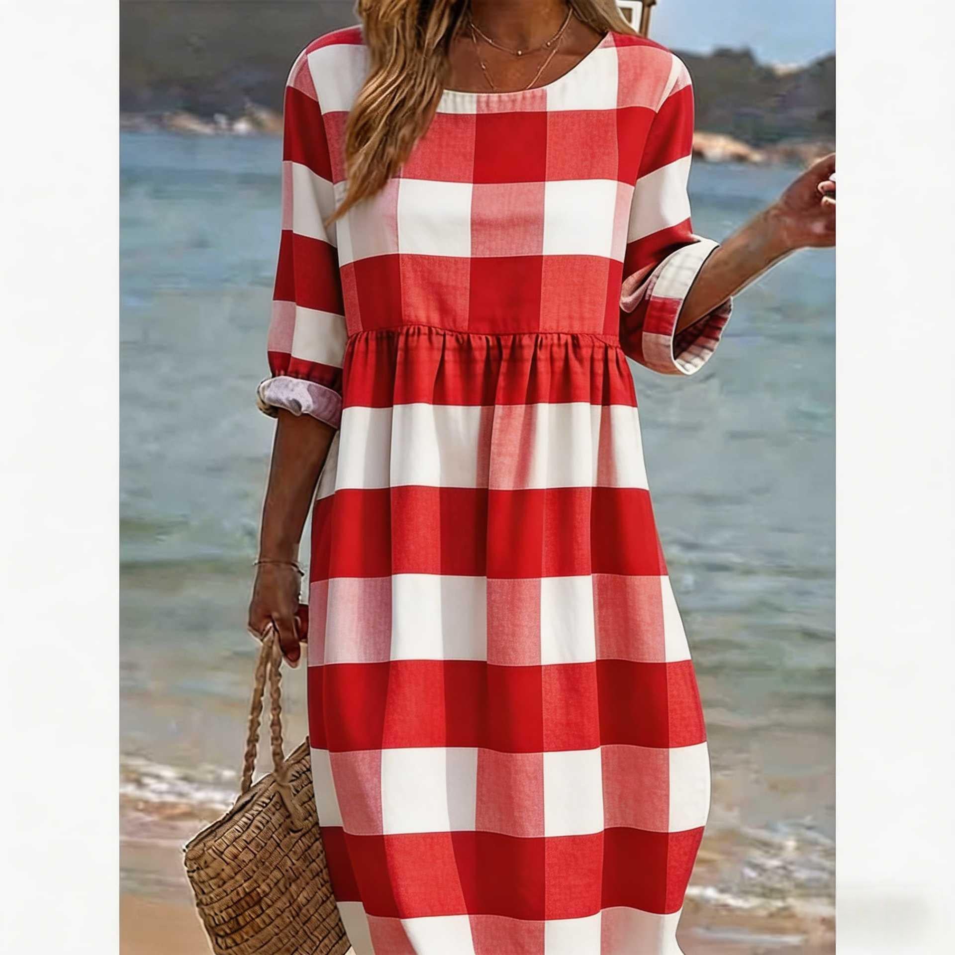 Damen Casual Baumwoll-Leinen Kleid