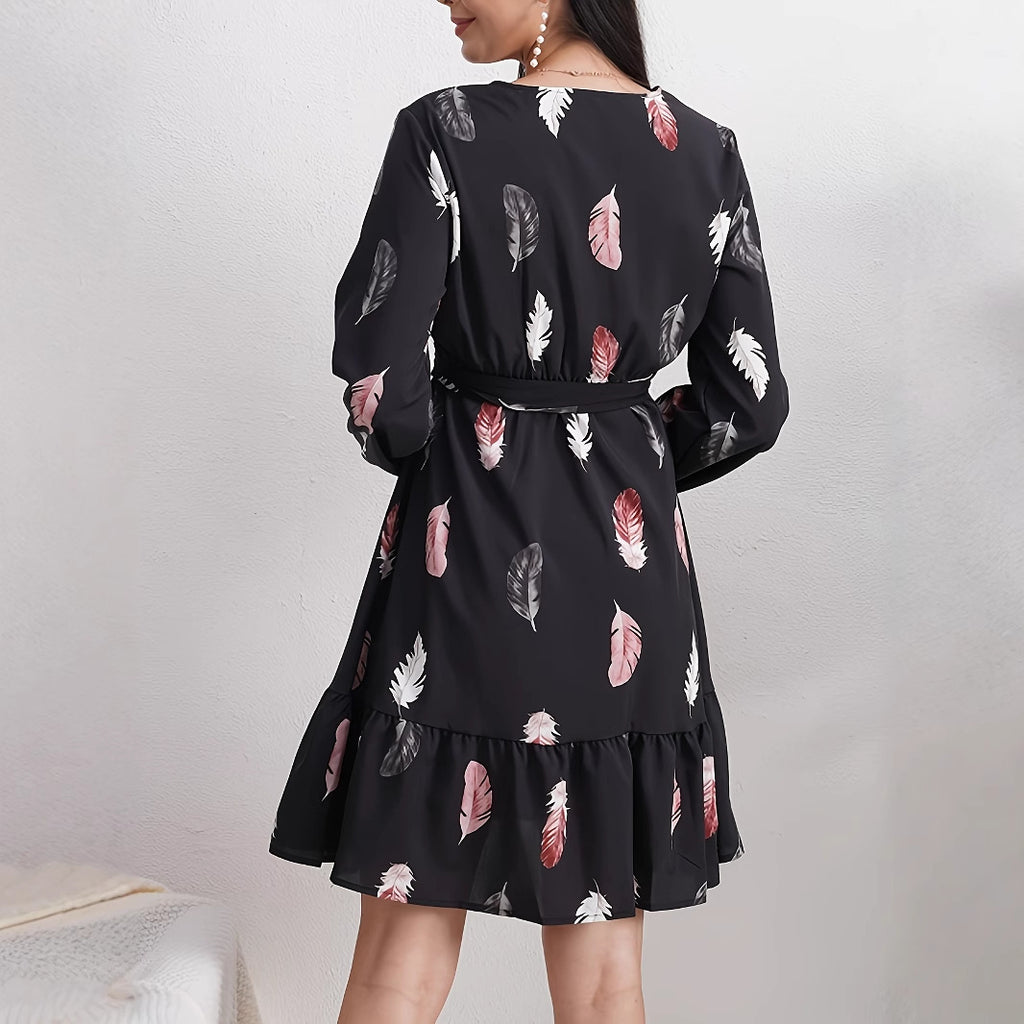 Kleid mit elastischem Bund, Druckmuster, langärmlig – Bild 4 | LuxeStyle