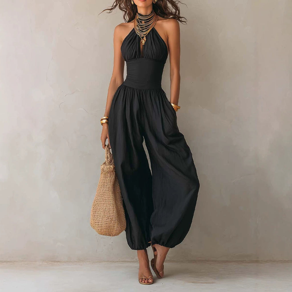 Boho Neckholder Jumpsuit mit weitem Bein