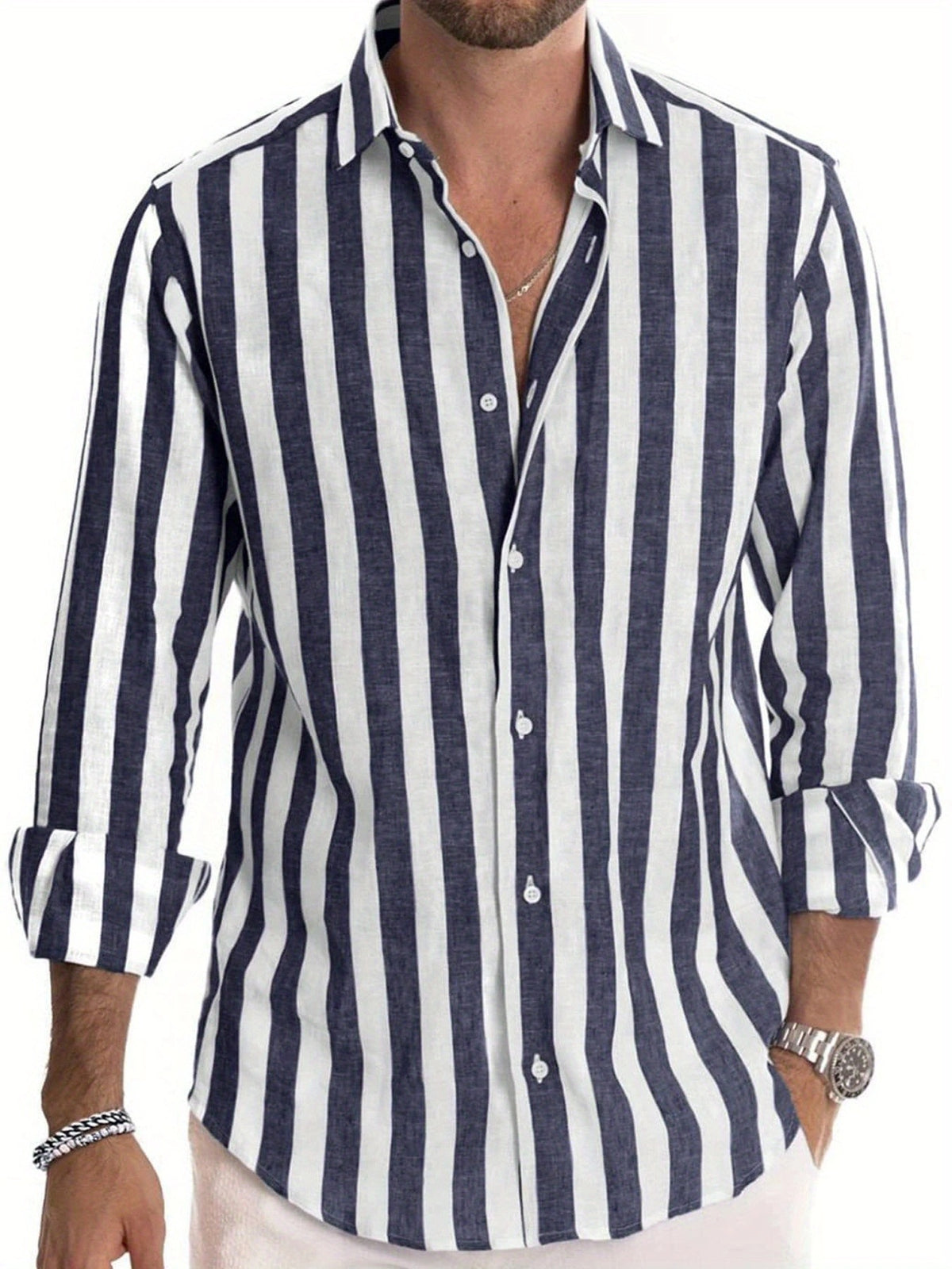 Herren Langarmhemd gestreift Slim Fit – Bild 1 | LuxeStyle