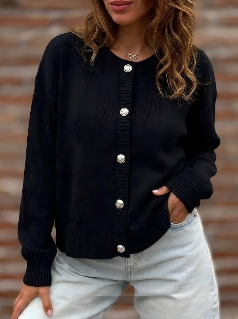 Damen Strickjacke mit Knopfleiste und langen Ärmeln