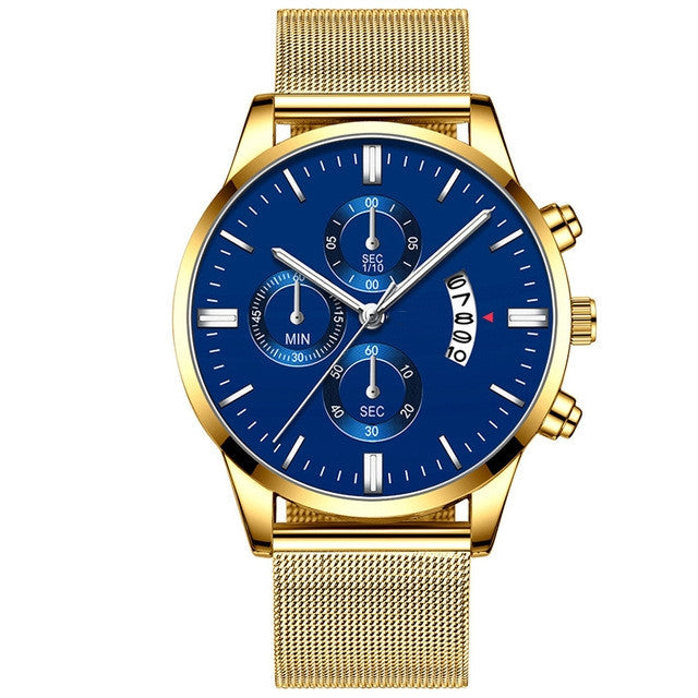 Herren Business Quarzuhr mit Edelstahl-Armband