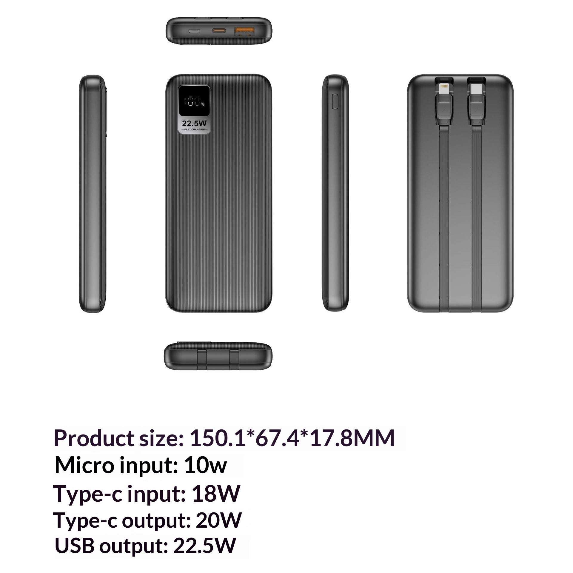 Powerbank mit integriertem Kabel, 10'000 mAh