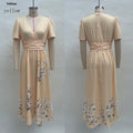 Lange Blumen-Kleid mit V-Hals