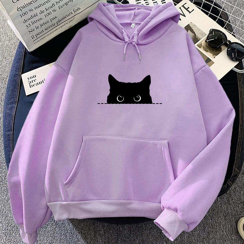 Geometrisches Katzenmuster Hoodie Damen