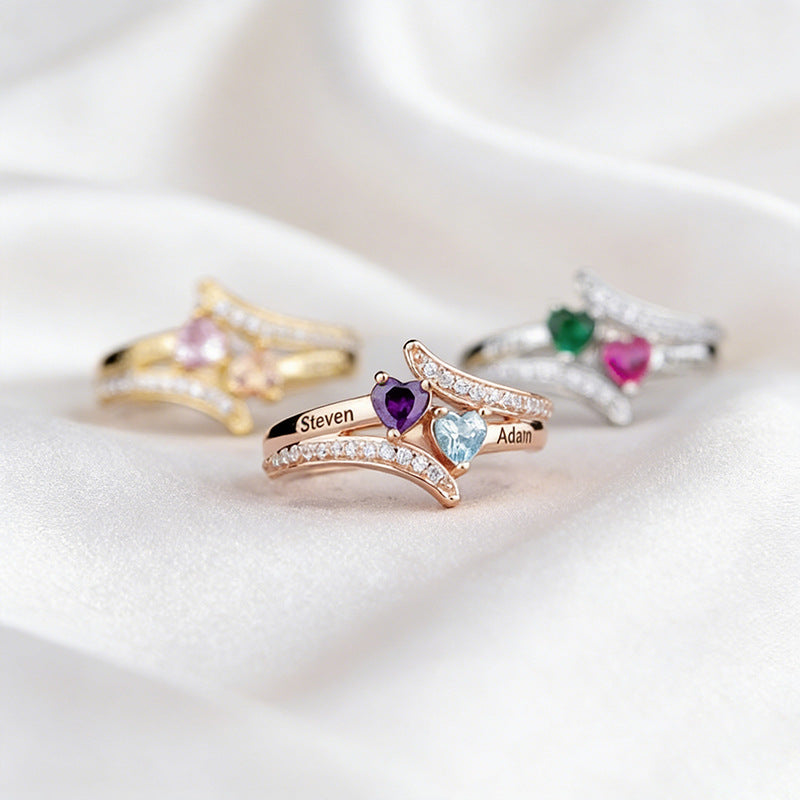 Doppelherz-Ring mit Zirkonia-Stein
