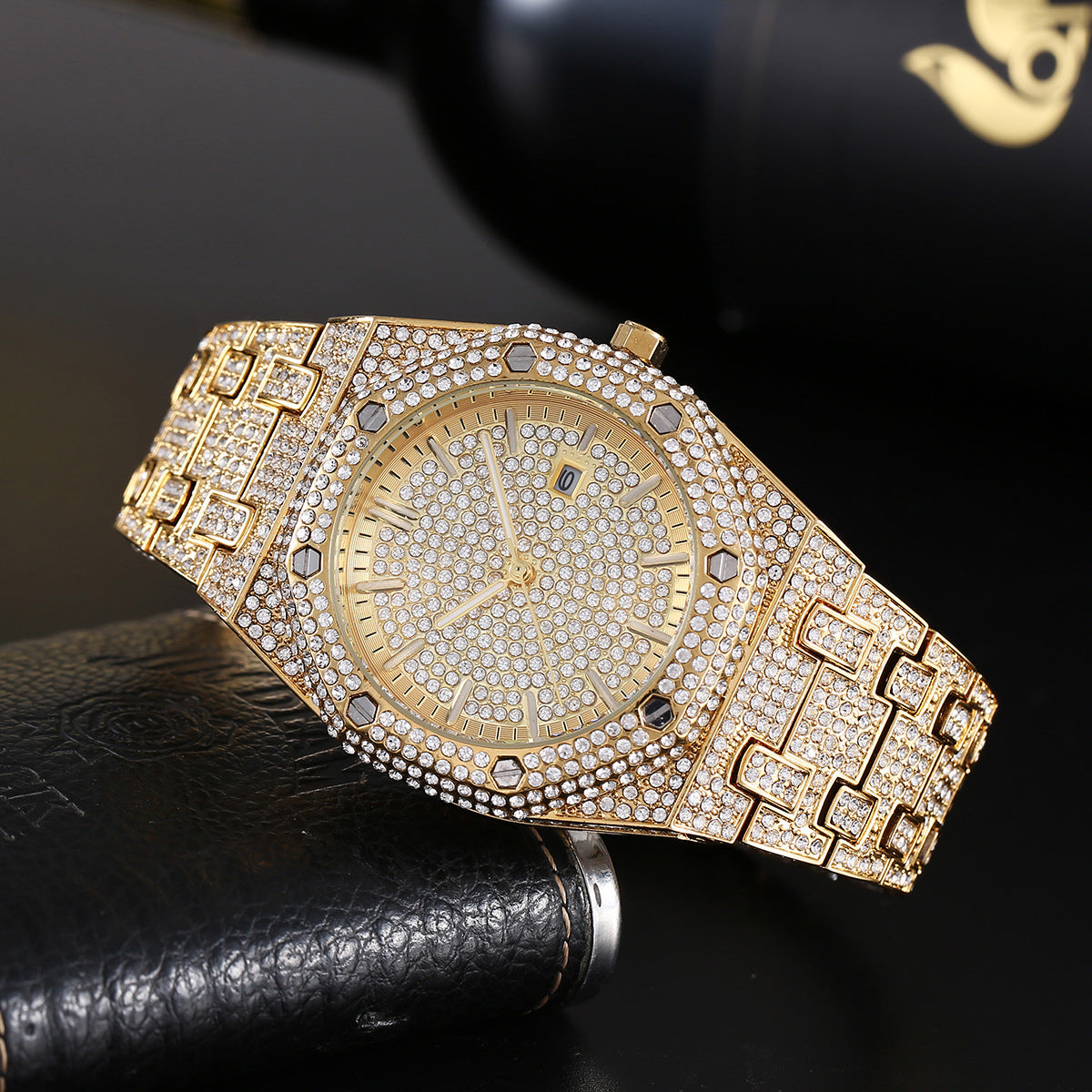 Hip-Hop Quarzuhr mit Strass-Besatz für Herren – Bild 1 | LuxeStyle
