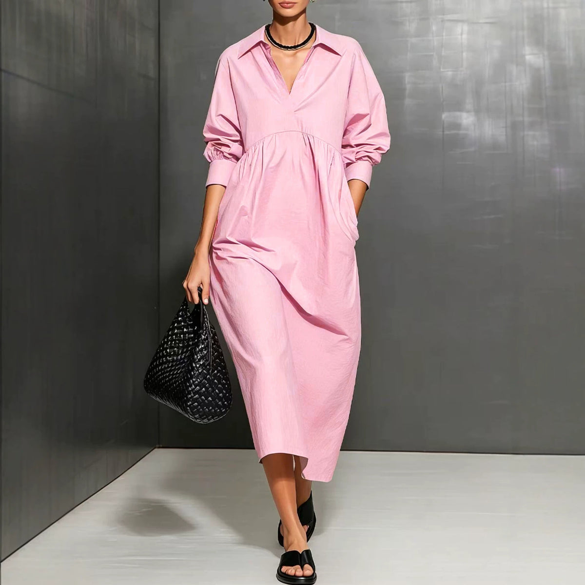 Lässiges Langarm-Hemdblusenkleid – Bild 1 | LuxeStyle