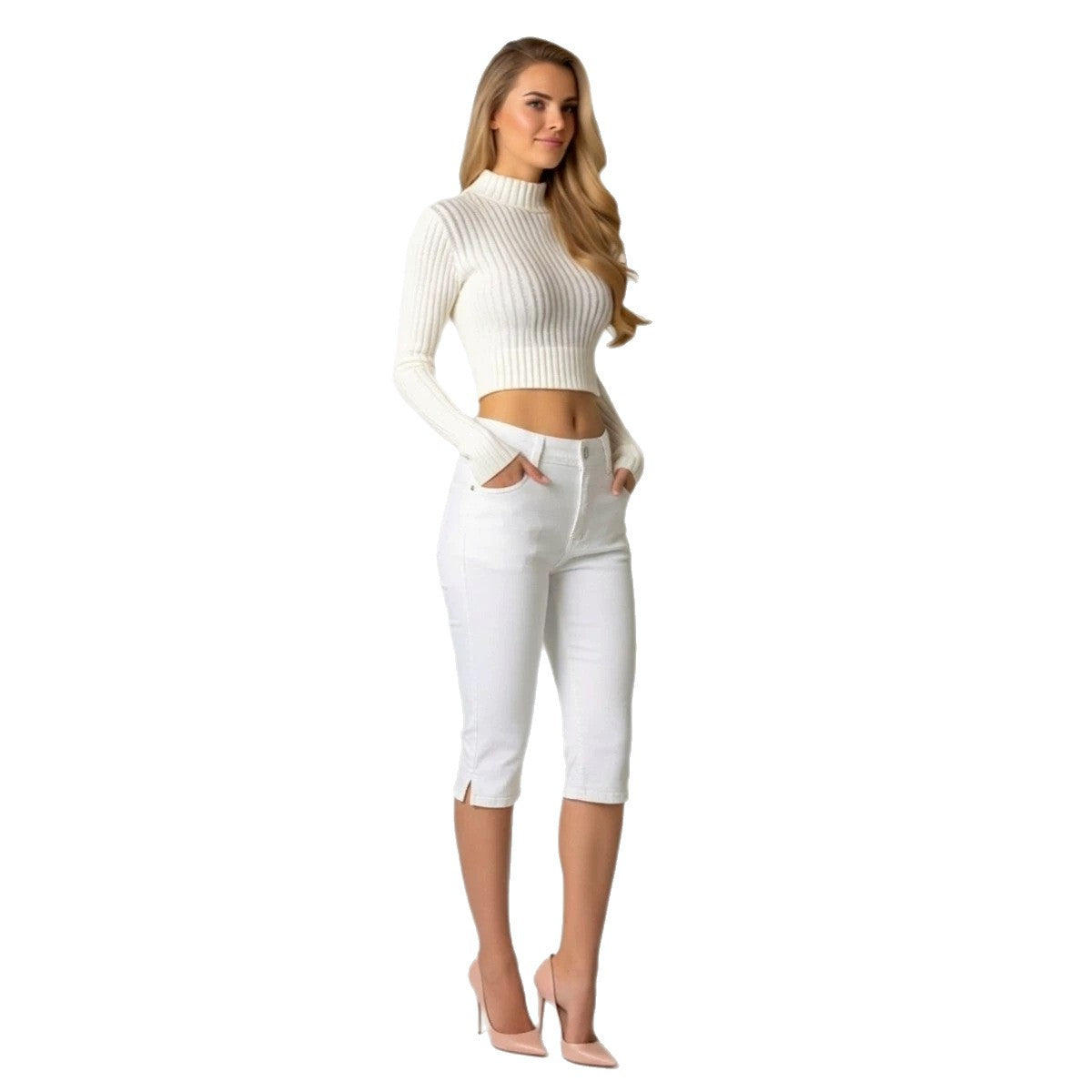 Weiße Capri Jeans, Slim Fit