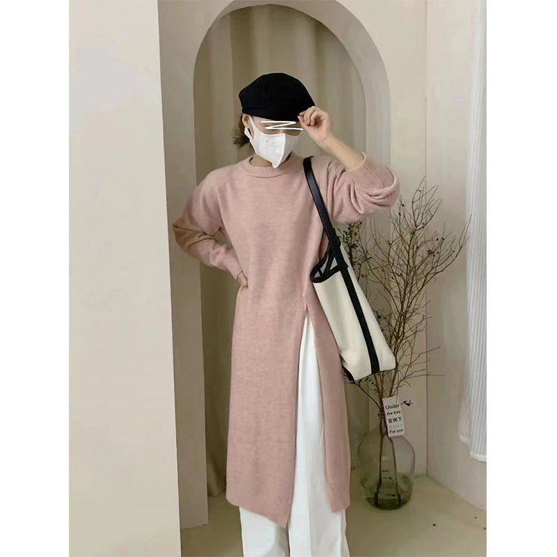 Locker geschnittenes Pullover-Kleid mit Schlitz – Bild 7 | LuxeStyle