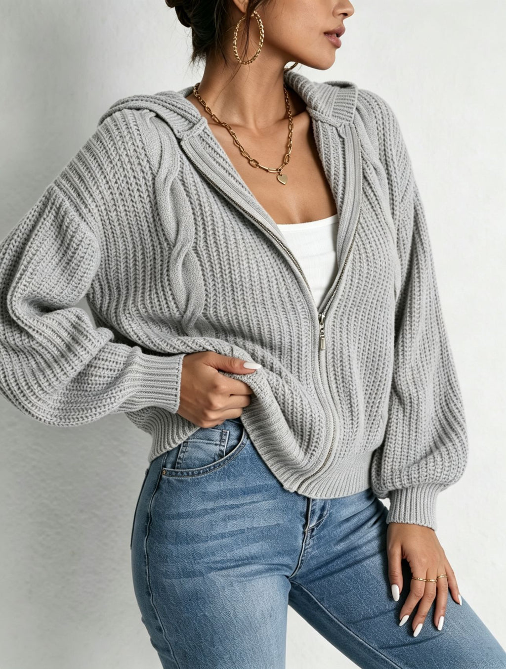 Hooded Cardigan aus Strick