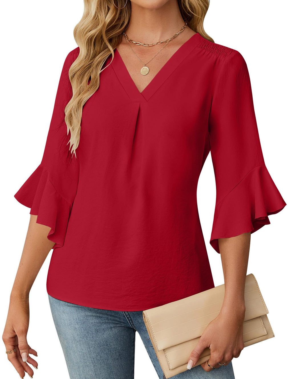 Damen Chiffon-Bluse mit V-Ausschnitt – Bild 3 | LuxeStyle