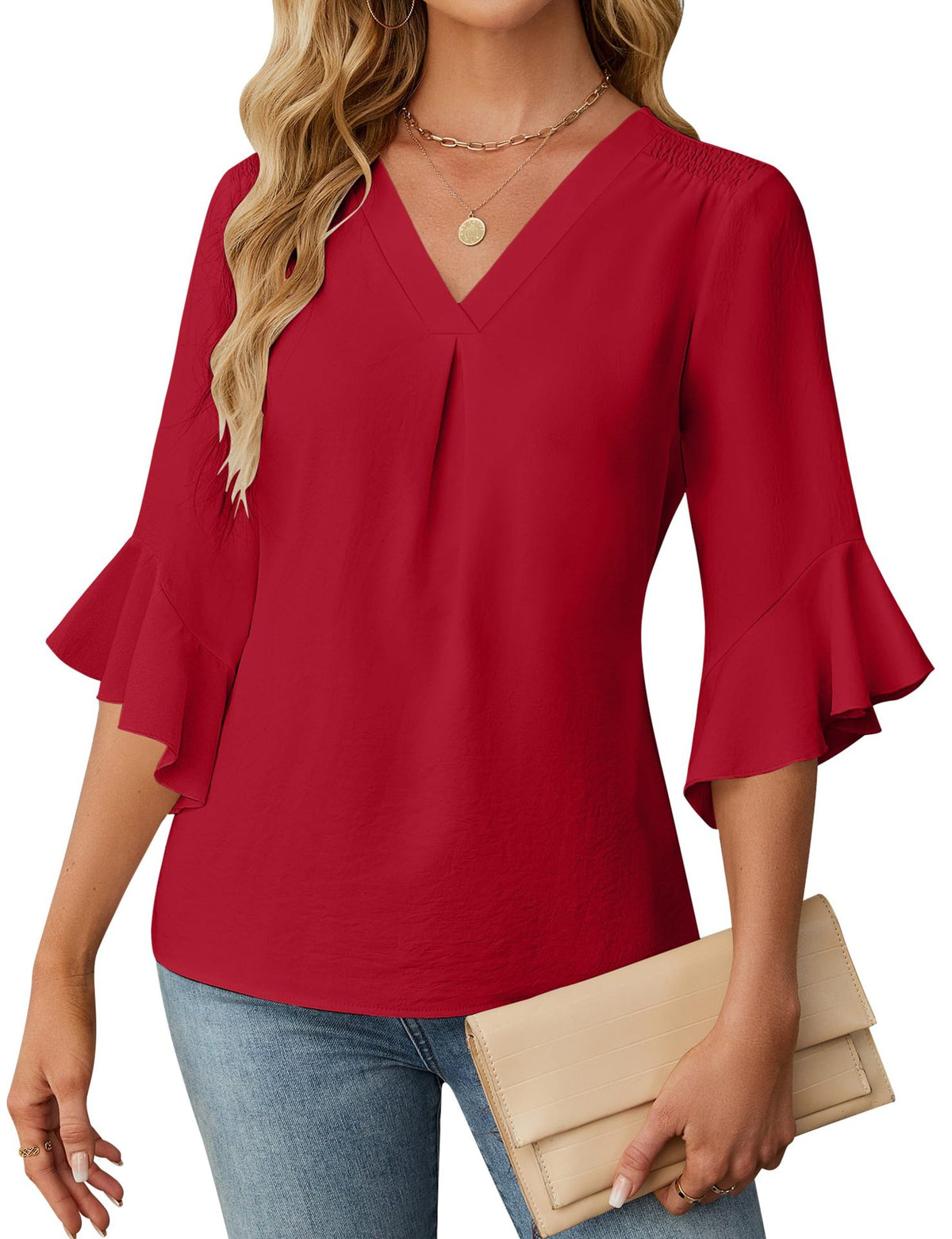 Damen Chiffon-Bluse mit V-Ausschnitt – Bild 3 | LuxeStyle