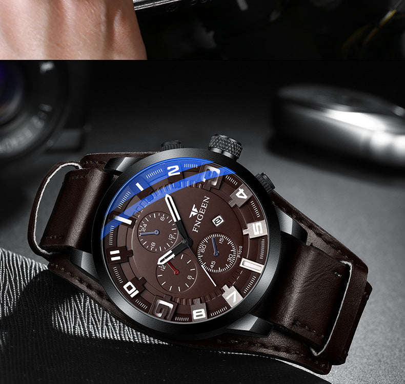 Wasserdichte Quarzuhr mit Nubuklederarmband | LuxeStyle