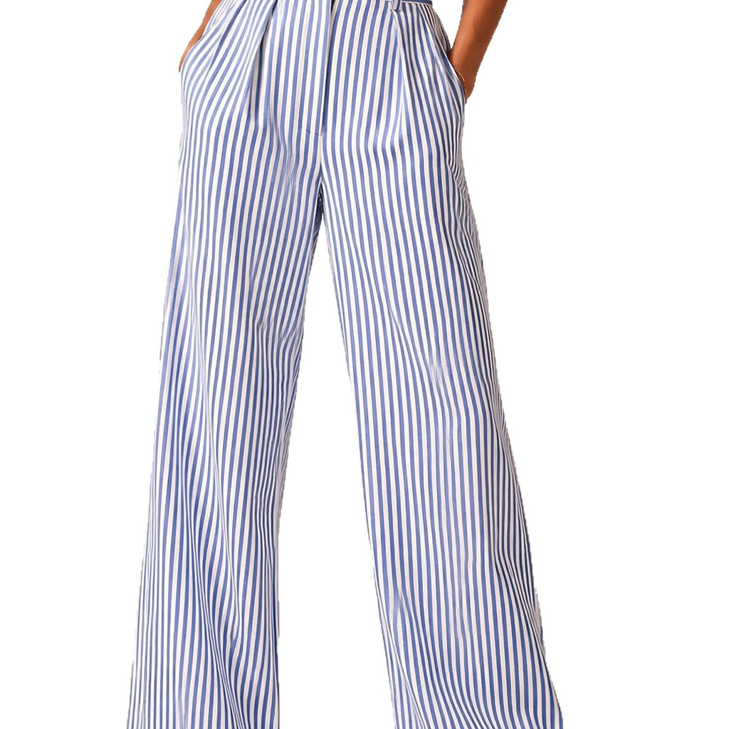 Gestreifte Wide-Leg Hose mit weitem Bein