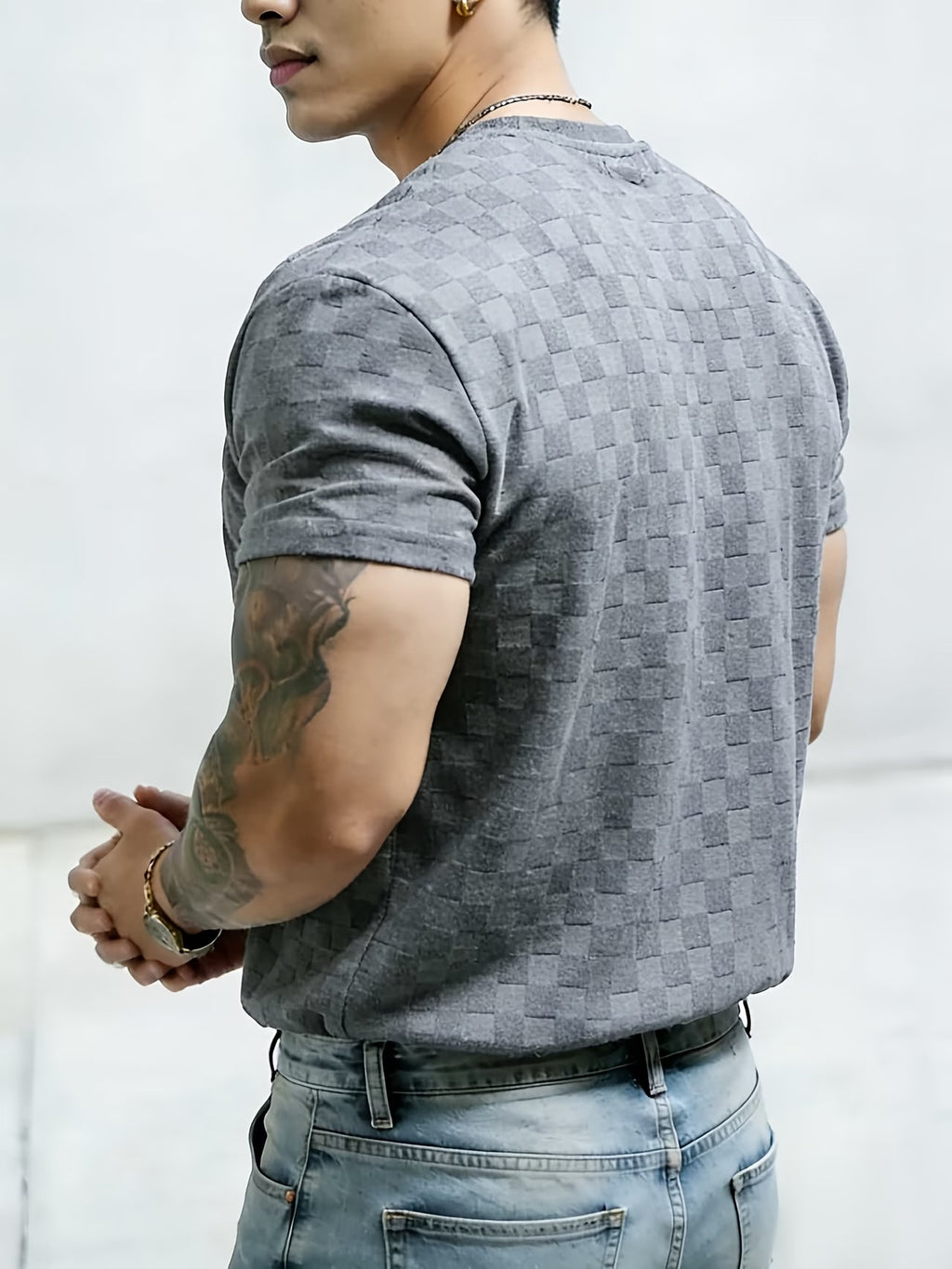 Herren Sommer Jacquard Hemd Kurzarm