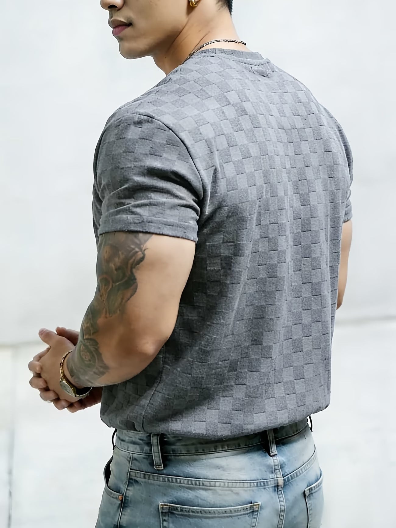 Herren Sommer Jacquard Hemd Kurzarm
