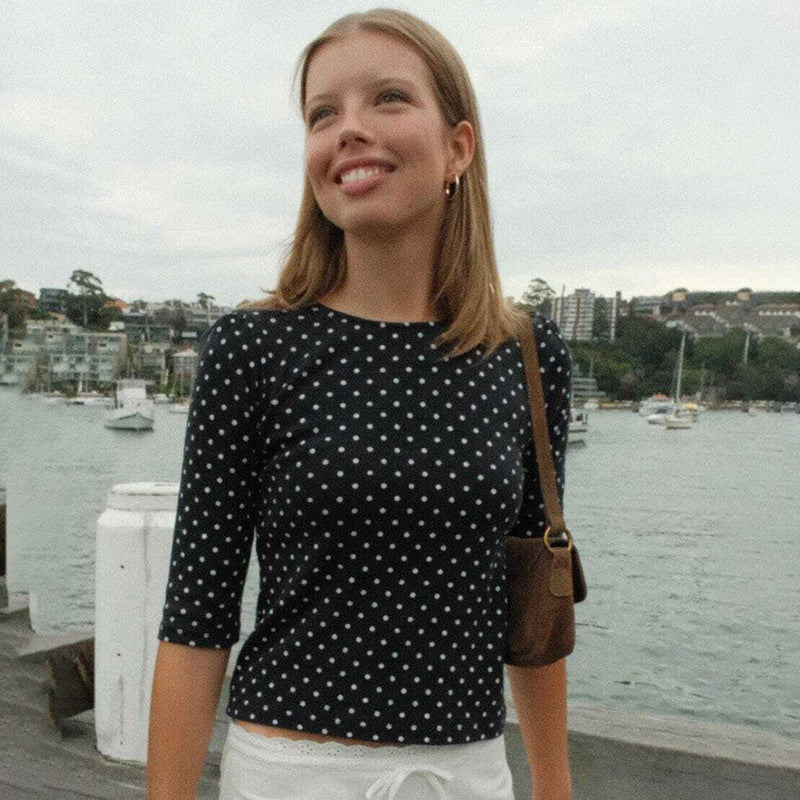 Damen-Top mit Rundhals und Polka-Dots