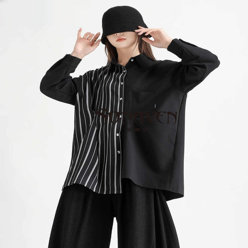 Mid-Length Hemd mit Streifen-Patchwork – Bild 5 | LuxeStyle