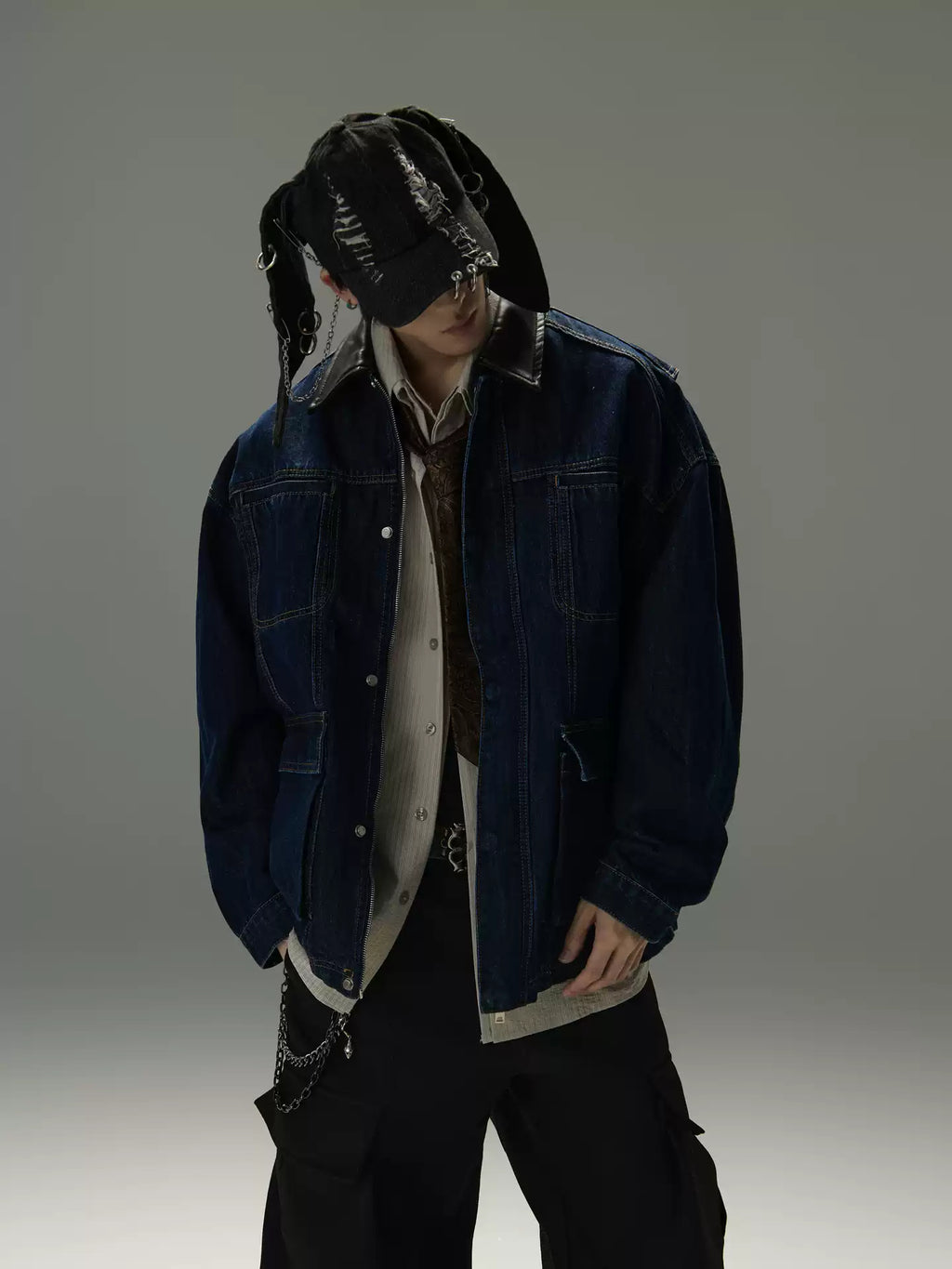 Patchwork Denim-Jacke mit Reverskragen