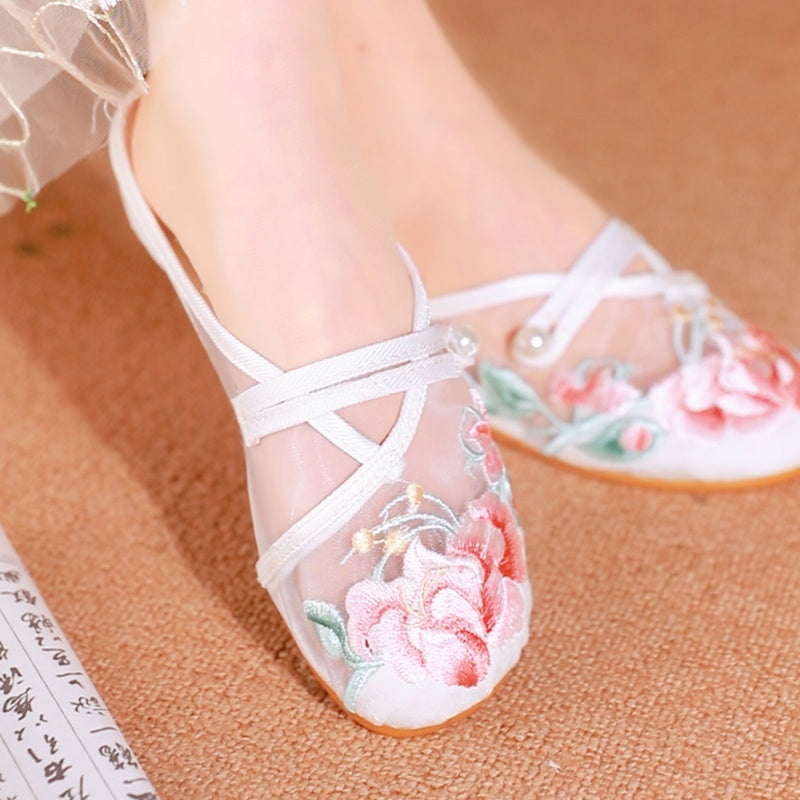 Sommer Mesh Sandalen mit Blumenstickerei