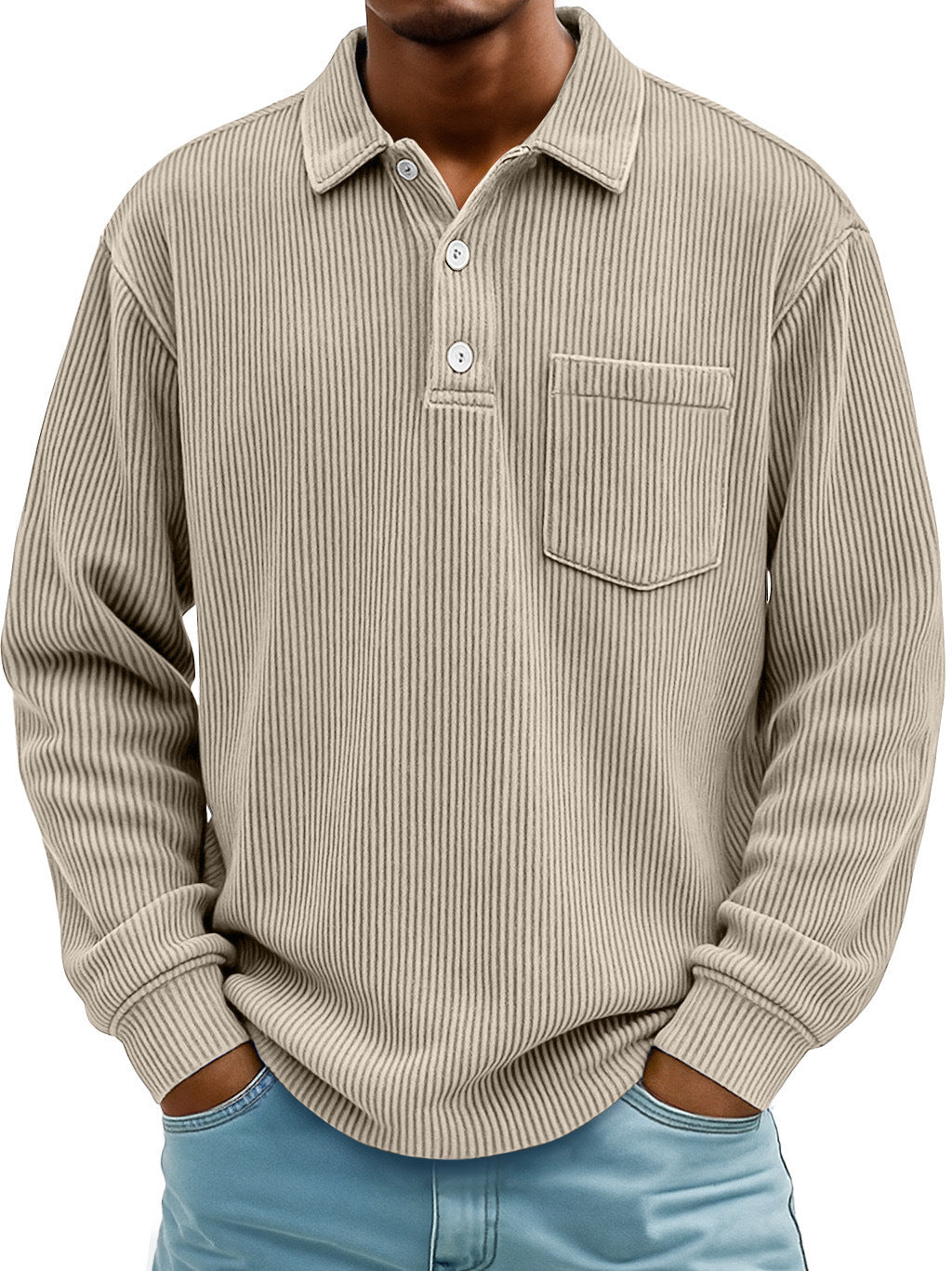 Herren Cord-Polohemd Langarm Gestreift – Bild 2 | LuxeStyle