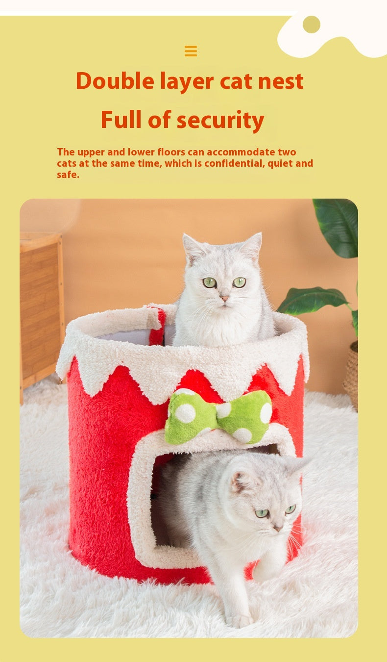 Doppellagiges Katzenbett mit Kletterrahmen