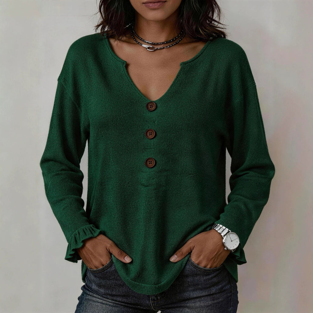 Strickpullover mit Rüschenärmeln und Knöpfen