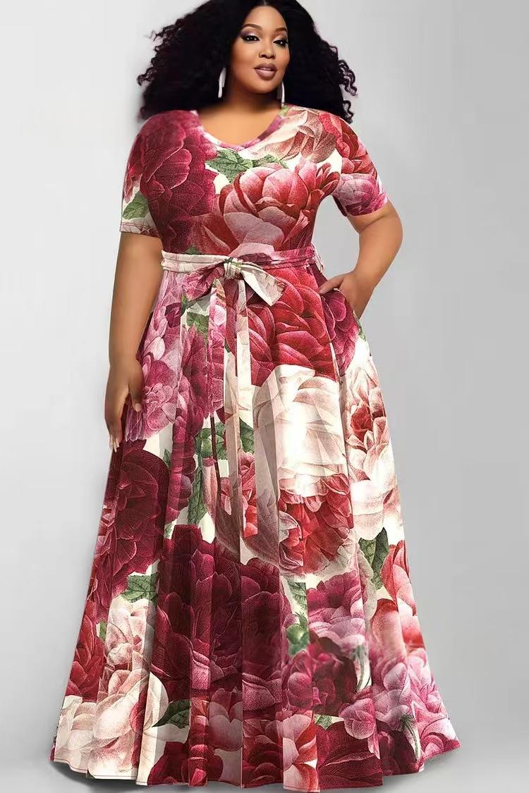 Damen-Kleid mit Kontrastfarben und Druck | LuxeStyle