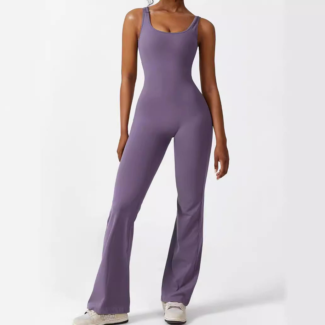 Ärmelloser flared Jumpsuit für Yoga & Fitness