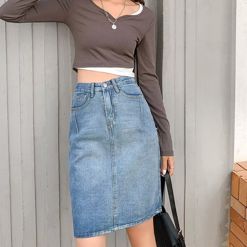 Casual Denim-Midi-Rock