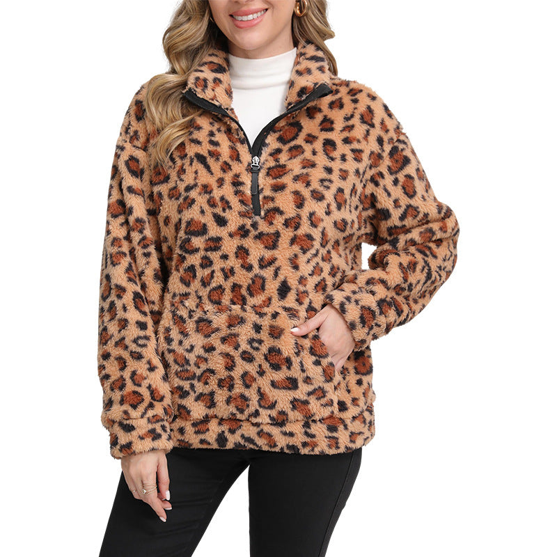 Fleece-Hoodie mit Leo-Print aus Lammfell-Imitat