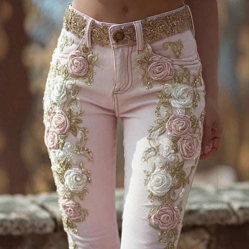 Retro-Hose mit Stickerei und Print