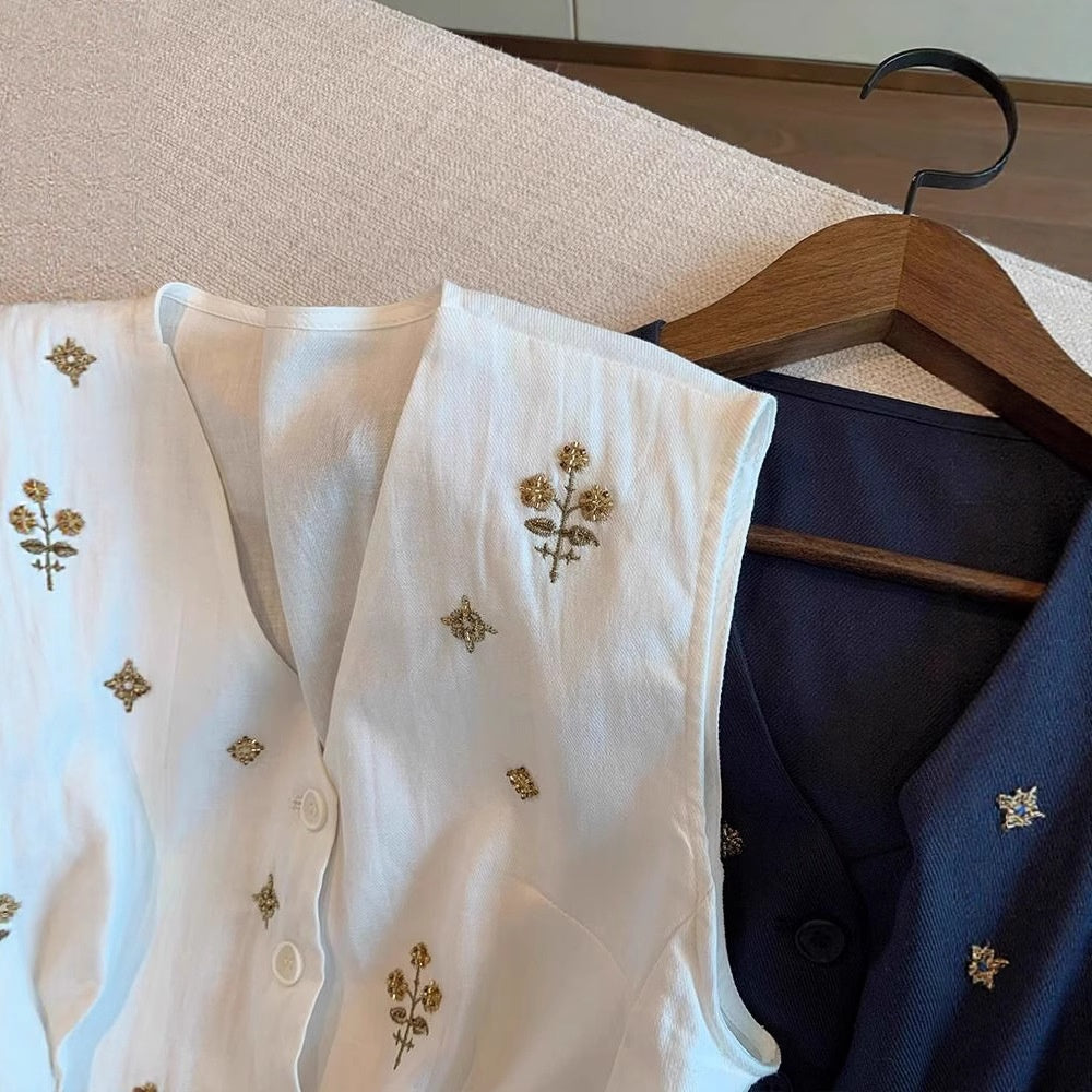 Elegante V-Neck Leinen-Weste