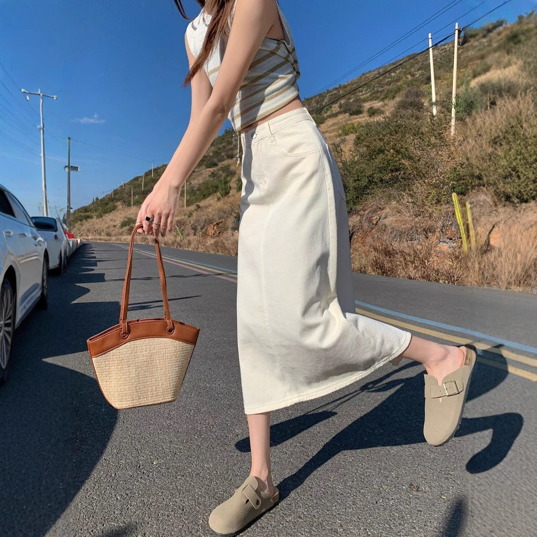 High-Waist A-Linien Jupe aus Denim – Ansicht 2