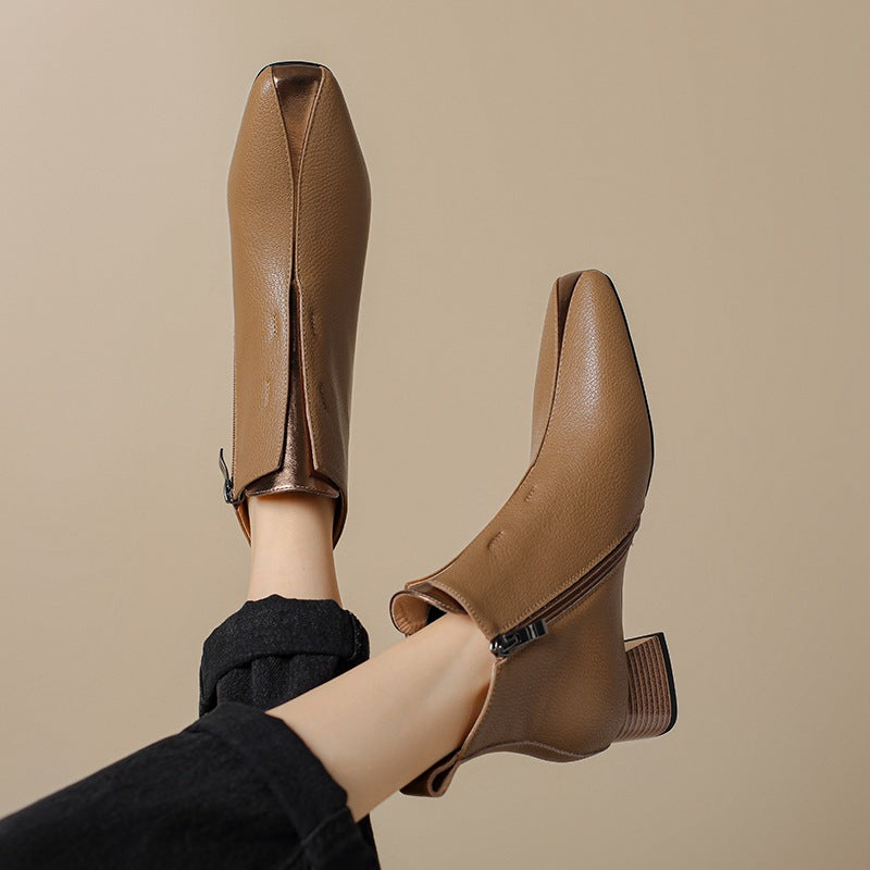 Retro Ankle Boots aus Schafsleder mit Chunky-Absatz
