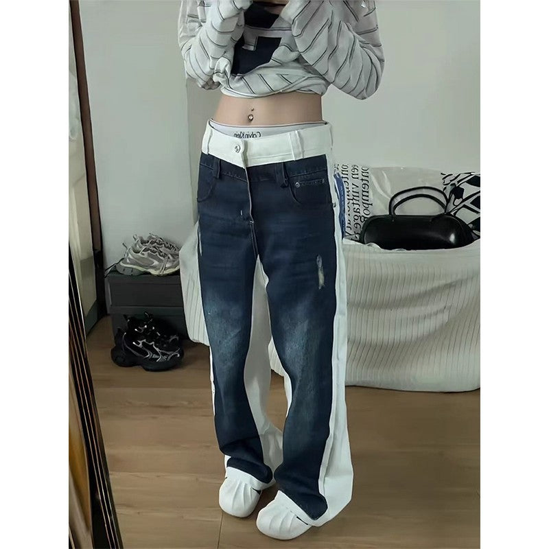 Patchwork Denim Jeans im Retro-Stil