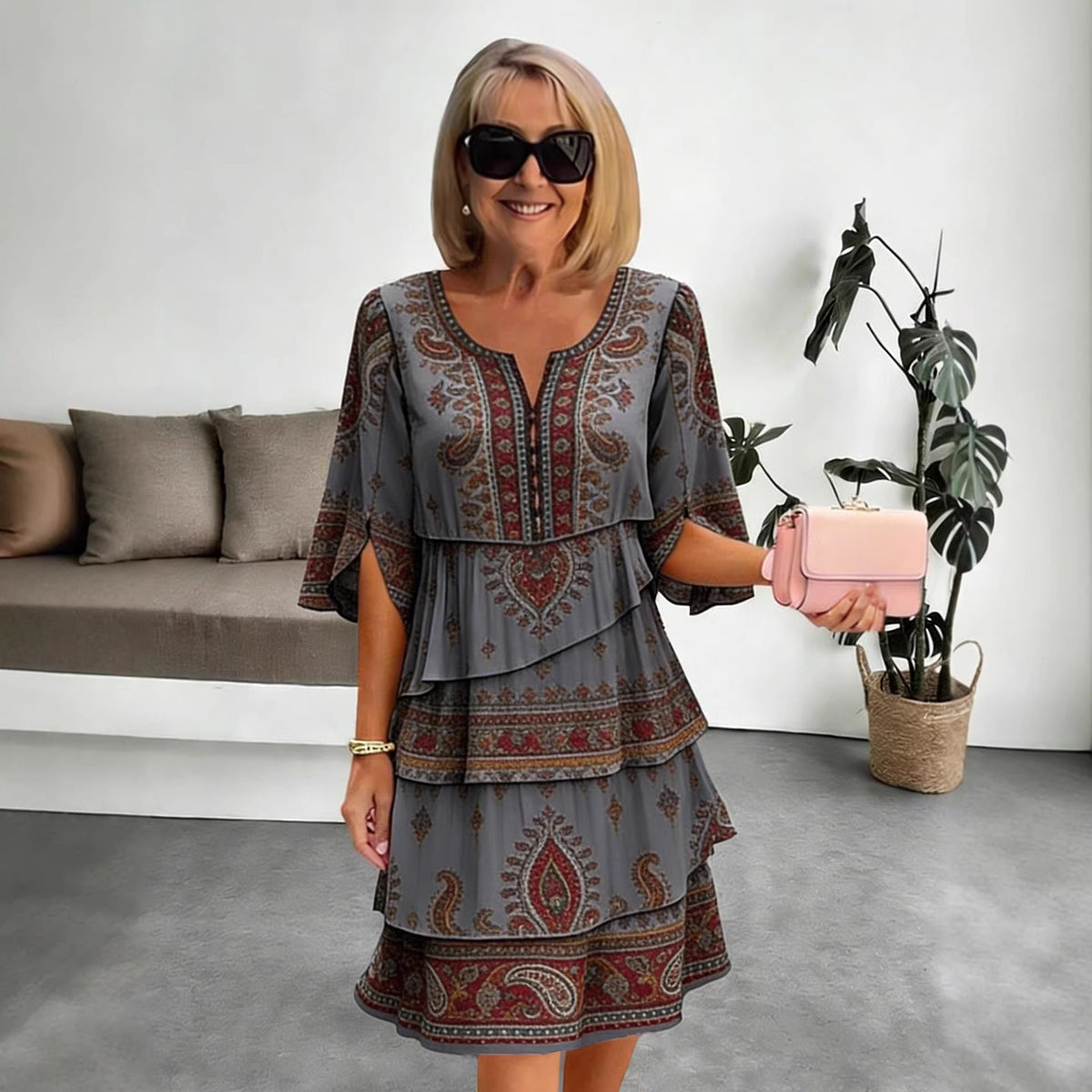 V-Ausschnitt Boho Kurzärmlook – Bild 2 | LuxeStyle