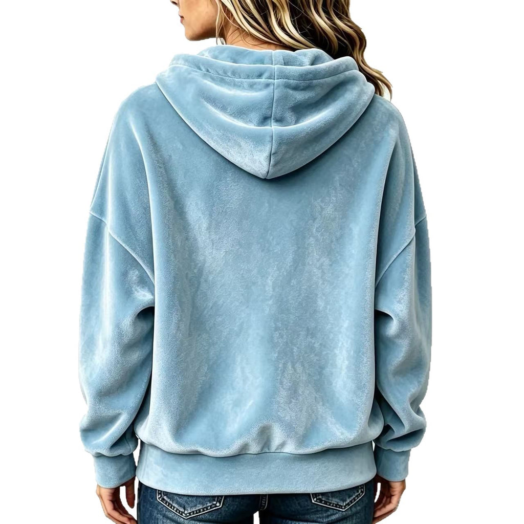 Samt-Pullover mit Kapuze und Kordelzug