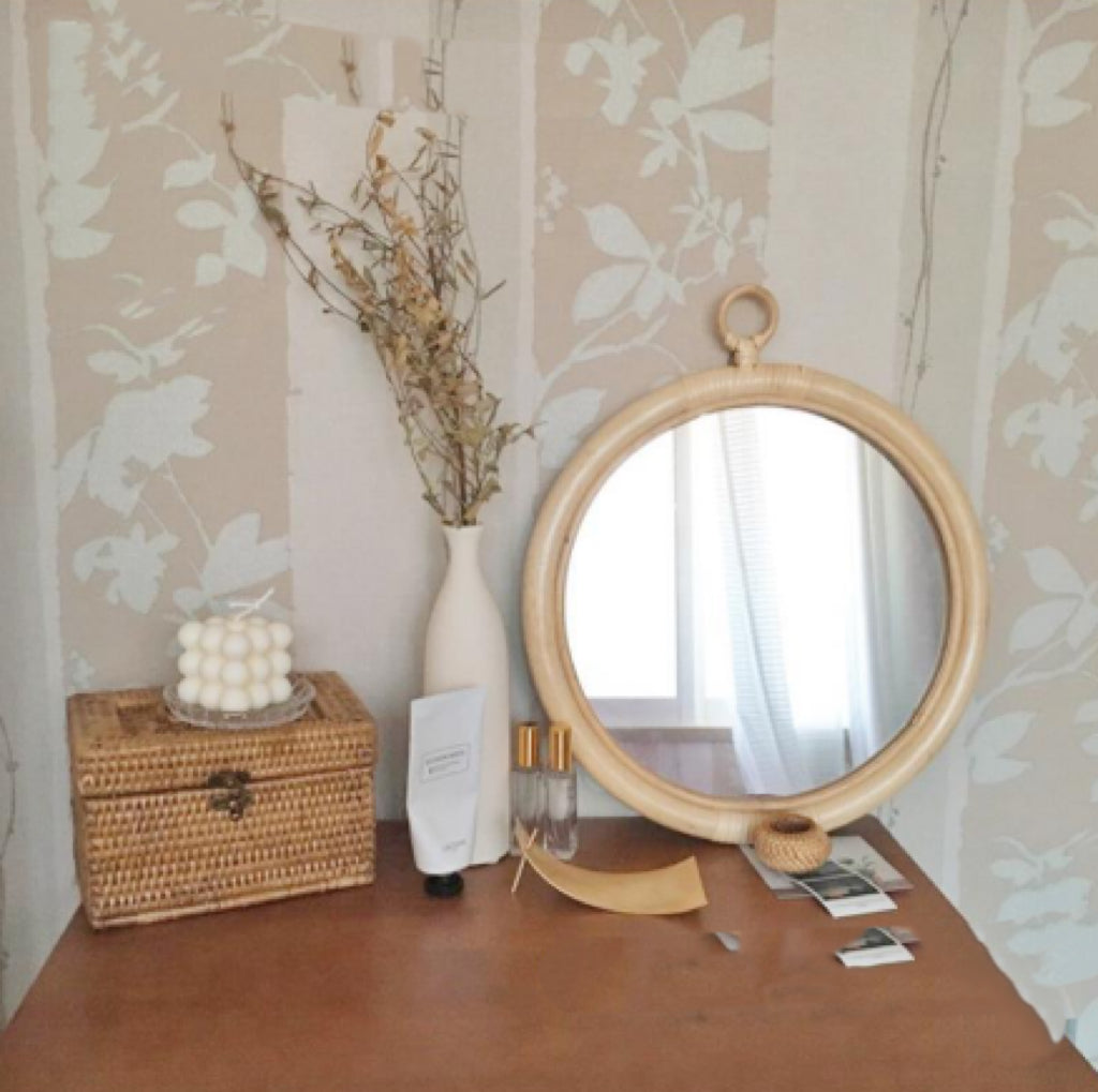Handgefertigter Vintage-Rattan-Make-up-Spiegel