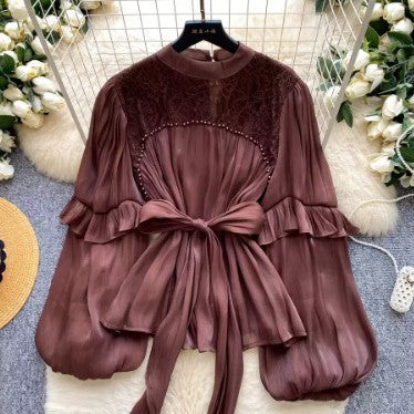 Damen Langarm-Bluse mit Schleife