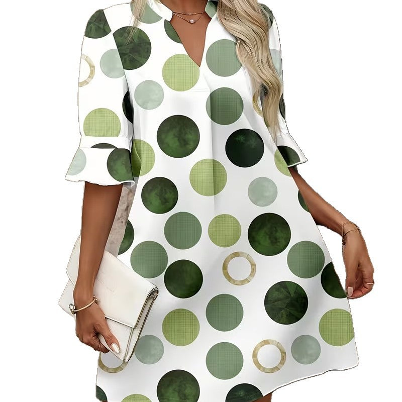 Polka-Print Midikleid in Grün – Bild 5 | LuxeStyle
