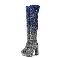 Sequen-Schuhe mit Stilettoabsatz, Überknie