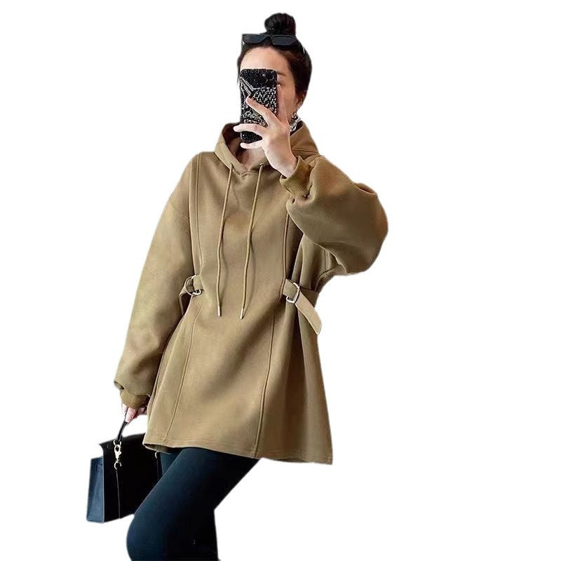 Unifarbenes Kapuzen-Sweatshirt mit Kordelzug