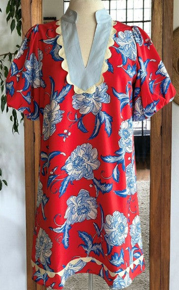 Damen Kleid mit Spitze und Farbblock-Print