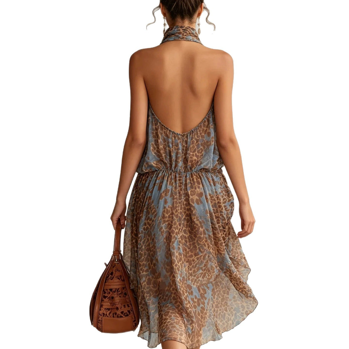 Chiffon-Kleid mit Tiermuster und Stehkragen – Bild 5 | LuxeStyle