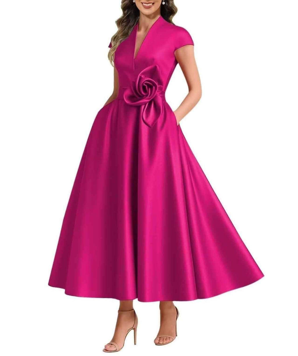 3D Blumen Damen-Satin-Kleid