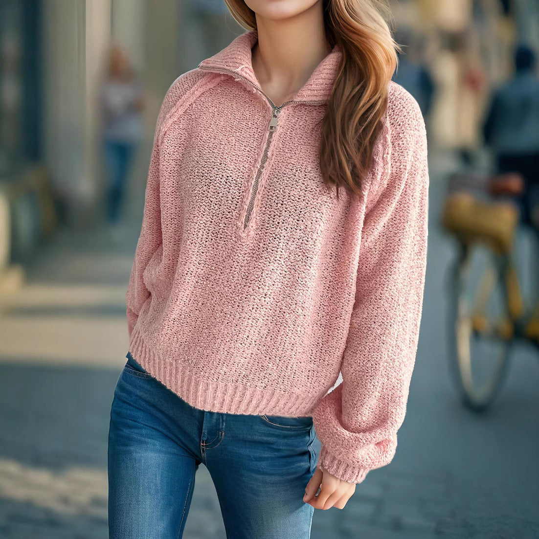 Pullover mit Reissverschluss und Reverskragen