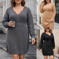 V-Ausschnitt Strickkleid für Herbst & Winter